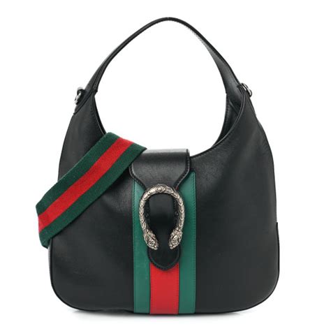 GUCCI Calfskin Web Stripe Small Dionysus Hobo Black